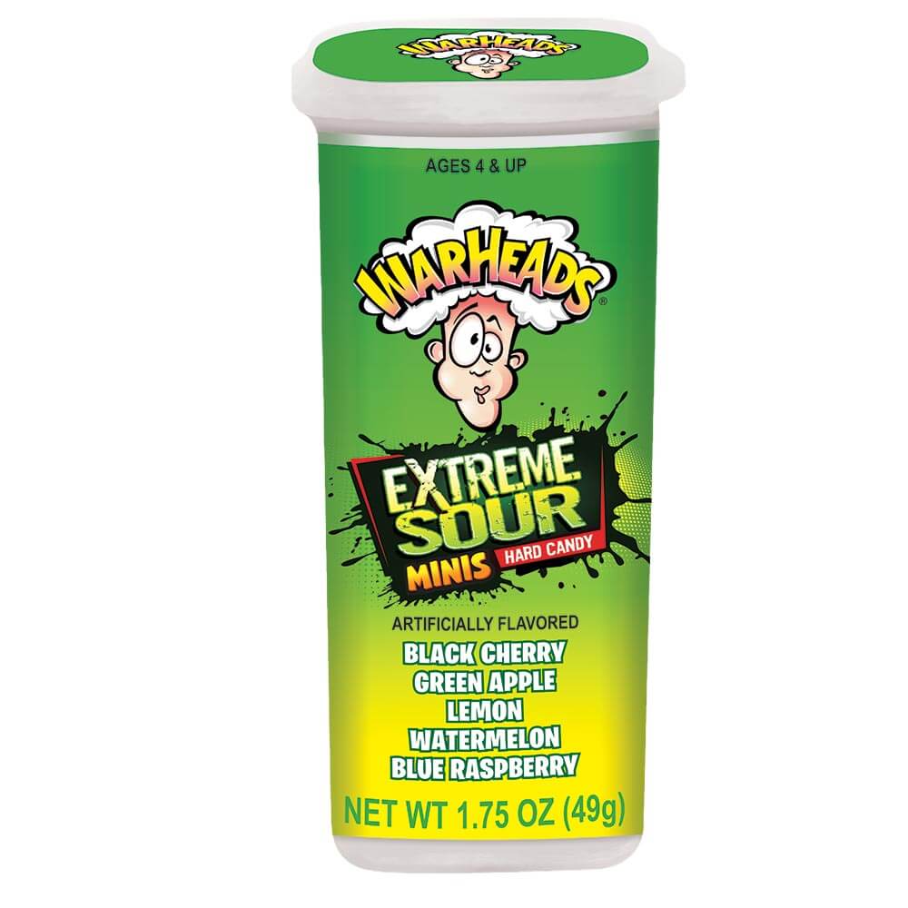 Warheads Mini Extreme Sour Hard Candy 49g - 18 x 49g Tubs