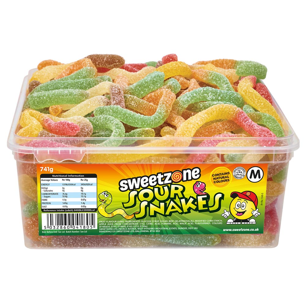 Sweetzone Sour Snakes 7p Tub - 1 x 741g Tub
