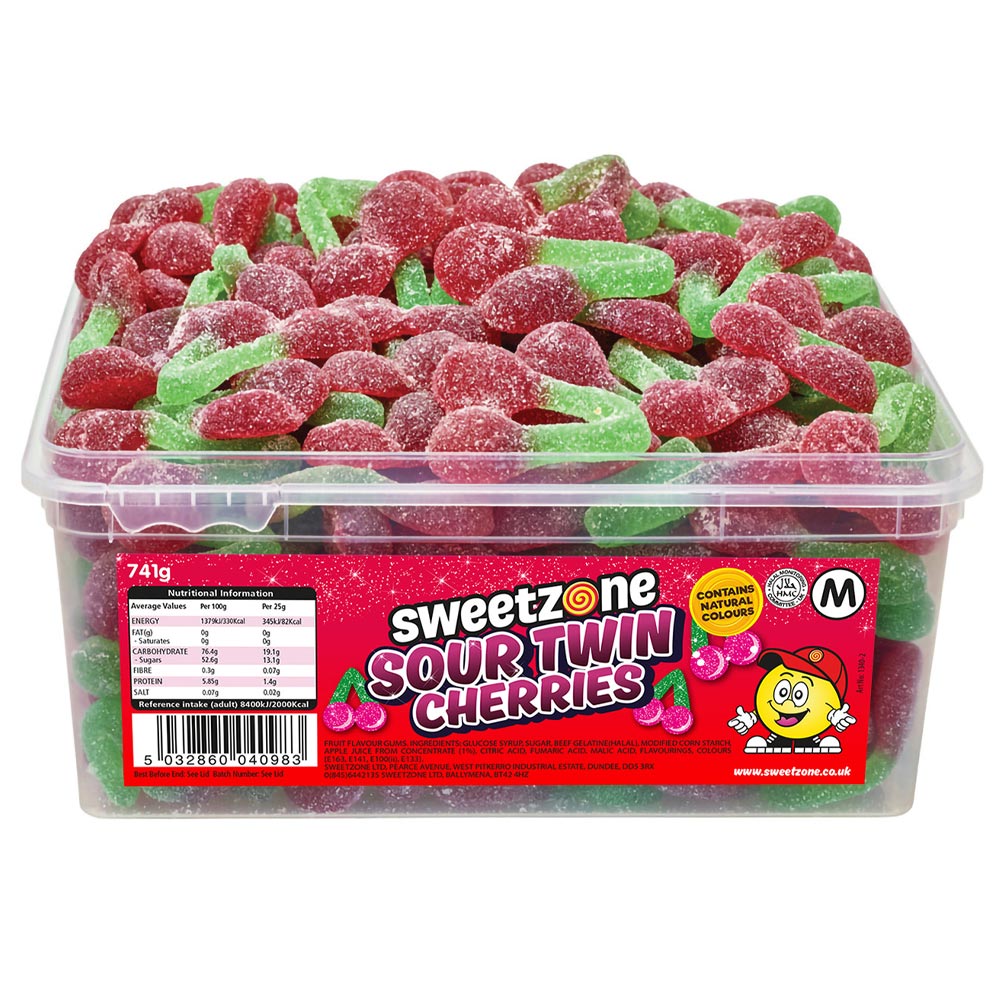 Sweetzone Sour Twin Cherries 7p Tub 741g - 1 x 741g Tub