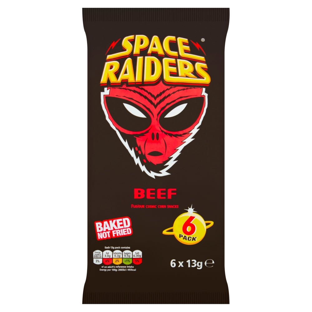 Space Raiders Beef Crisps 6 Pack - 18 x (6 x 13g Bags)