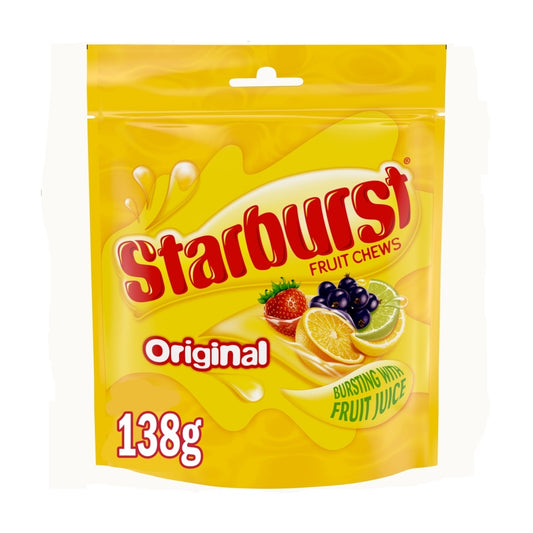 Starburst Vegan Chewy Sweets Fruit Flavoured Pouch Bag 138g - 12 x 138g Bags