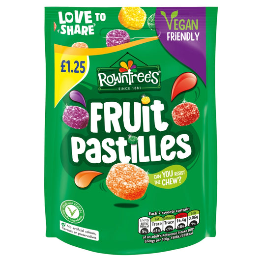 Rowntree's Fruit Pastilles Vegan Friendly Sweets Sharing Bag 114g £1. 25 PMP - 10 x 114g Bags