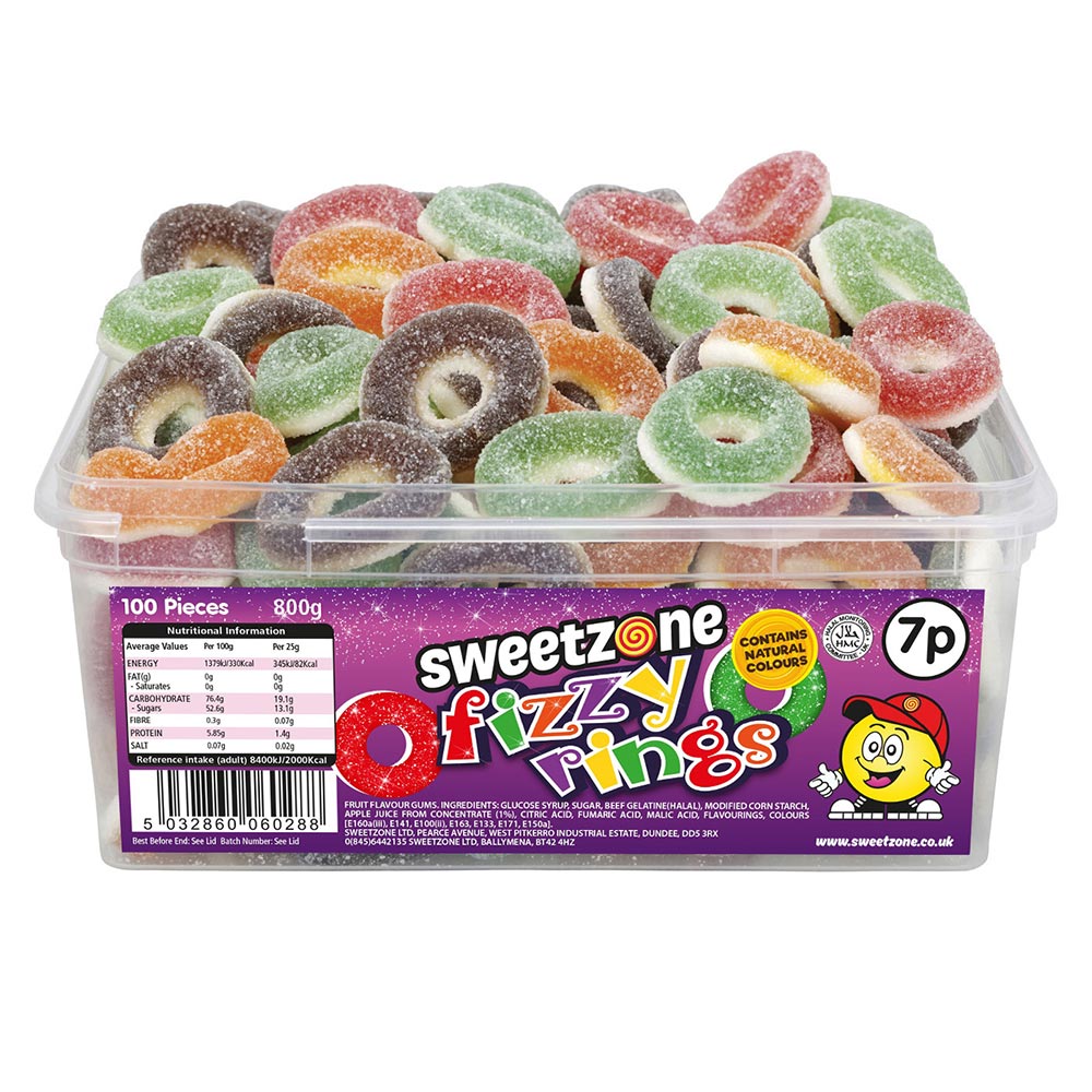 Sweetzone Fizzy Rings 7p Tub 800g - 1 x 800g Tub