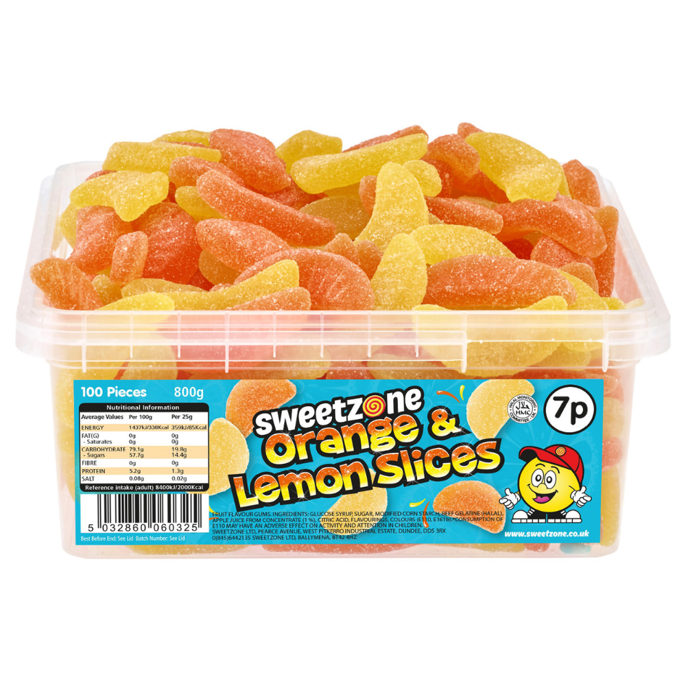 Sweetzone Orange & Lemon Slices 7p Tub 800g - 1 x 800g Tubs (Approx. 100 Sweets)