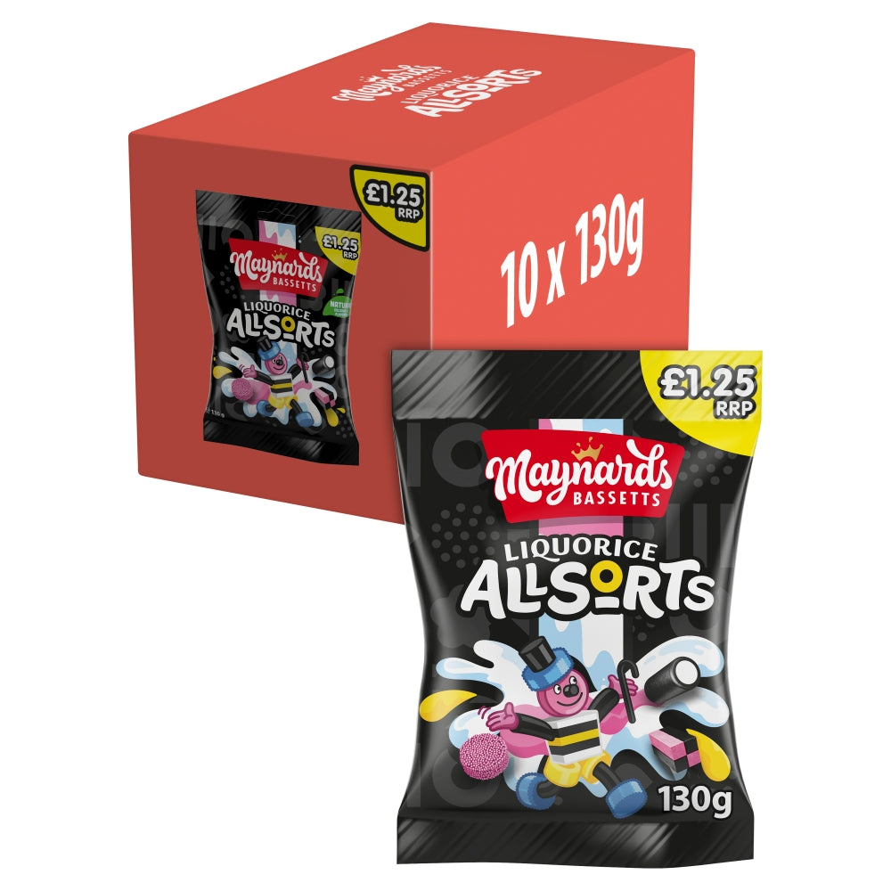 Maynards Bassetts Liquorice Allsorts Sweets Bag 130g £1. 25 PMP - 10 x 130g Bags