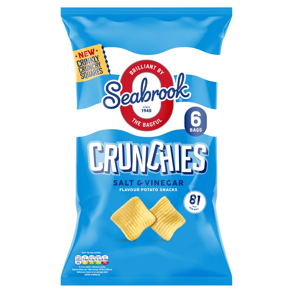 Seabrook Crunchies Salt & Vinegar Flavour Potato Snacks 6 Pack - 10 x (6 x 18g)