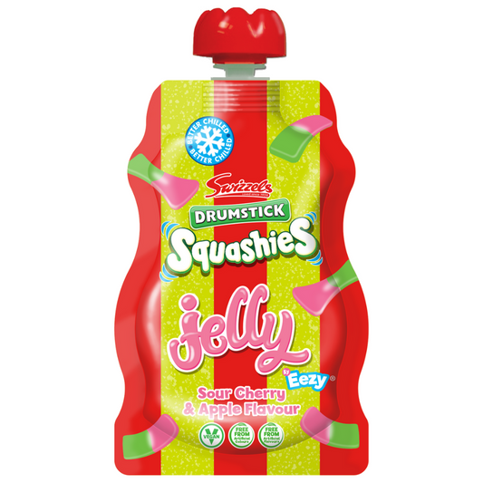 Swizzels Drumsticks Squashies Sour Apple and Cherry Jelly Pouch 80g - 12 x 80g Pouches