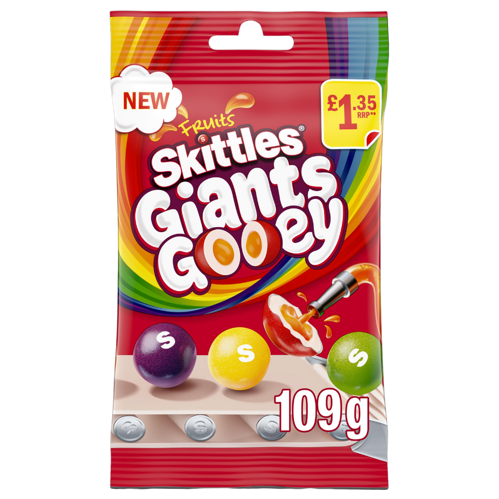 Skittles Giants Gooey Vegan Chewy Sweets Fruit Flavoured Pouch Bag 109g £1. 35 PMP - 14 x 109g Bags