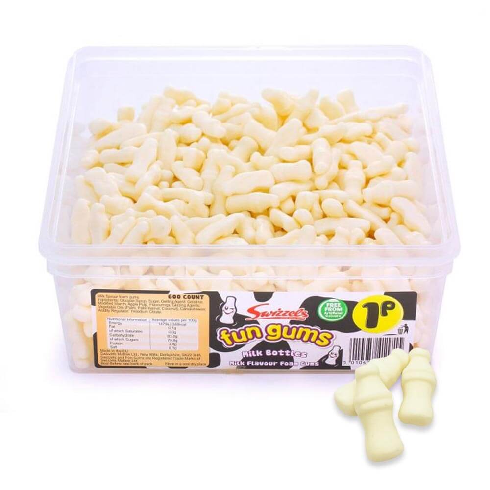 Swizzels Fun Gums Milk Bottles 1p Tub - 1 x 720g Tub