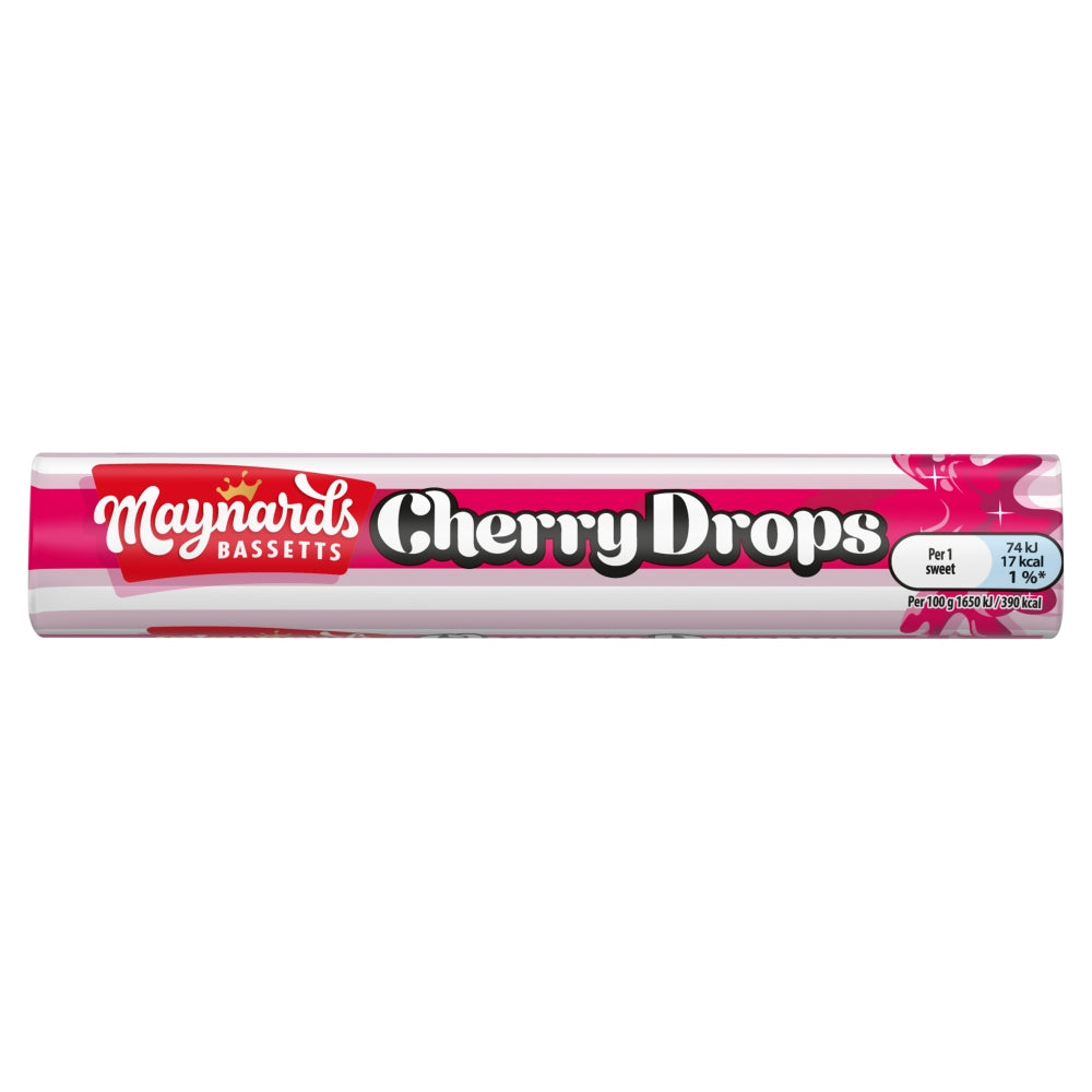 Maynards Bassetts Cherry Drops Sweets Roll 45g - 40 x 45g Packs