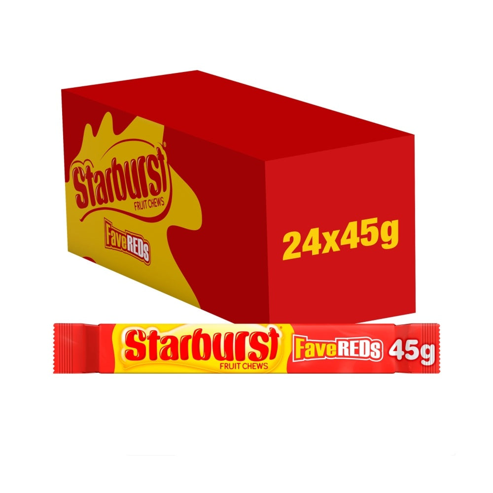 Starburst Fave Reds Vegan Chewy Sweets Fruit Flavoured 45g - 24 x 45g Bags