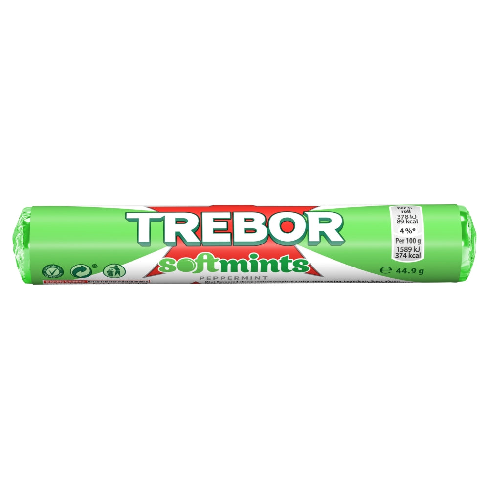 Trebor Softmints Peppermint Mints Rolls 44. 9g - 40 x 44. 9g Packs