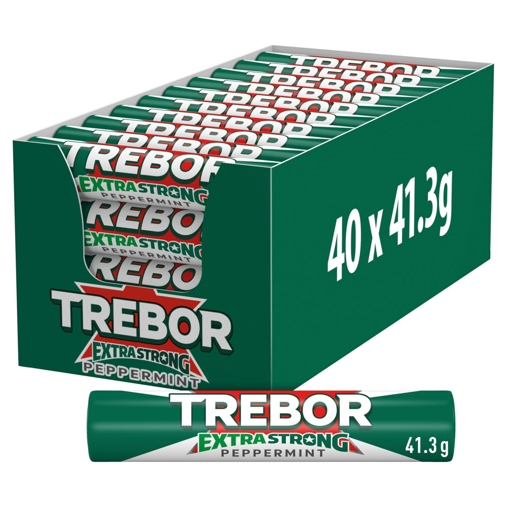 Trebor Extra Strong Peppermint Mints Roll 41. 3g - 40 x 41. 3g Packs