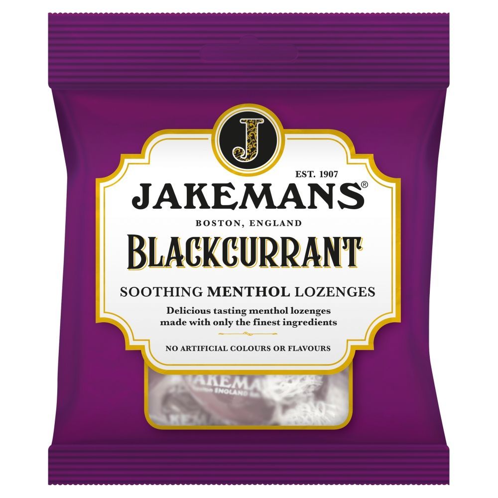 Jakemans Blackcurrant Soothing Menthol Lozenges 73g - 12 x 73g Bags