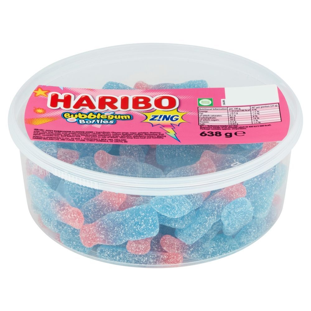 Haribo Bubblegum Bottles Zing Tub 638g - 1 x 638g Tub