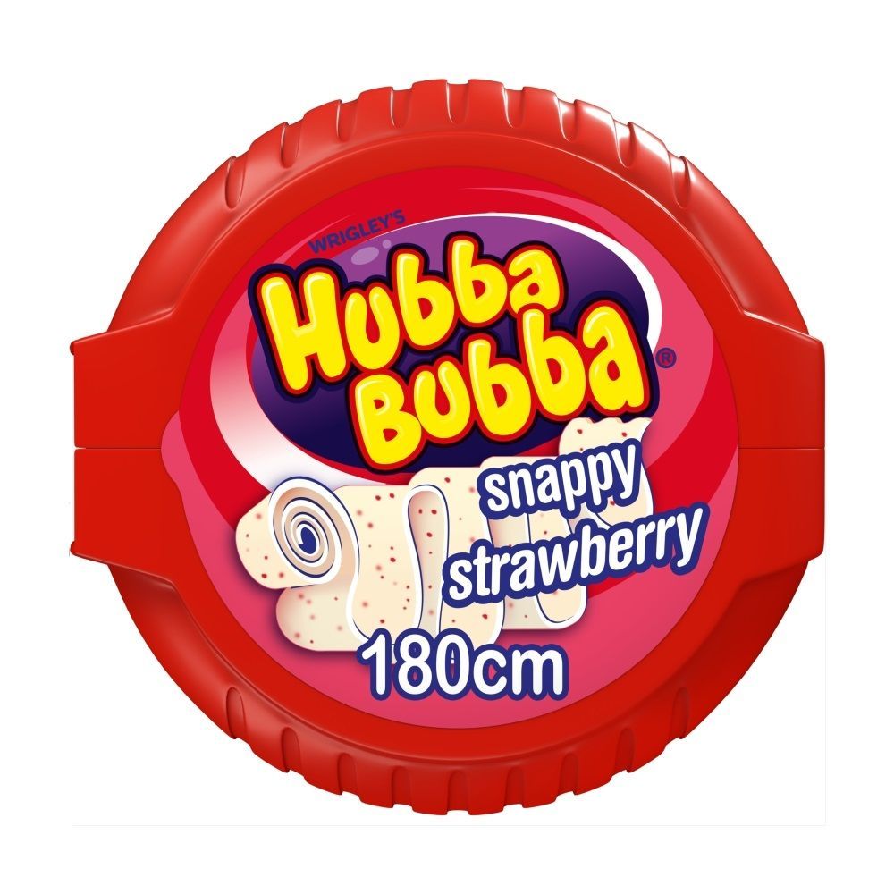 Hubba Bubba Snappy Strawberry Bubble Gum Mega Long Tape 56g - 12 x 56g Packs