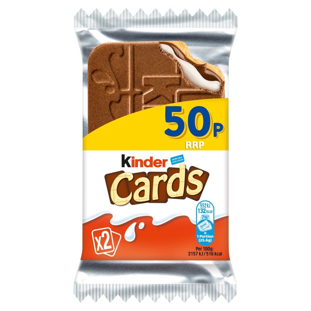 Kinder Cards Milk Chocolate Wafer Biscuit Snack Bar 26.6g 50p PMP - 30 x 26.6g