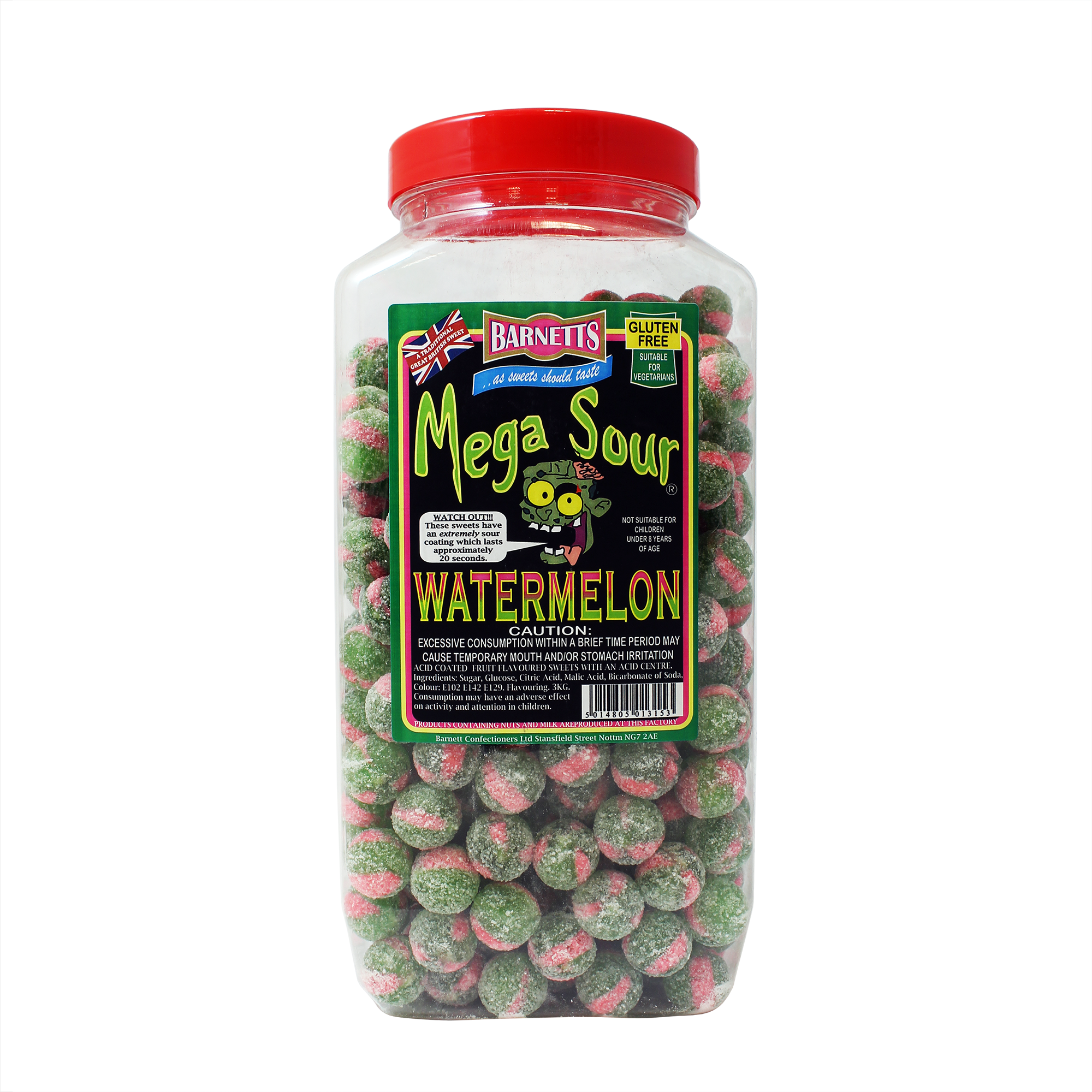 Barnetts Mega Sour Watermelon Jar 3kg - 1 x 3kg Jar
