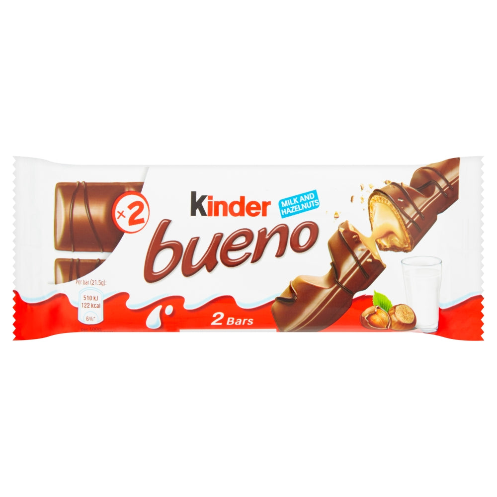 Kinder Bueno Hazelnut & Milk Chocolate Wafer Biscuit Snack Bar 43g - 30 x 43g Bars