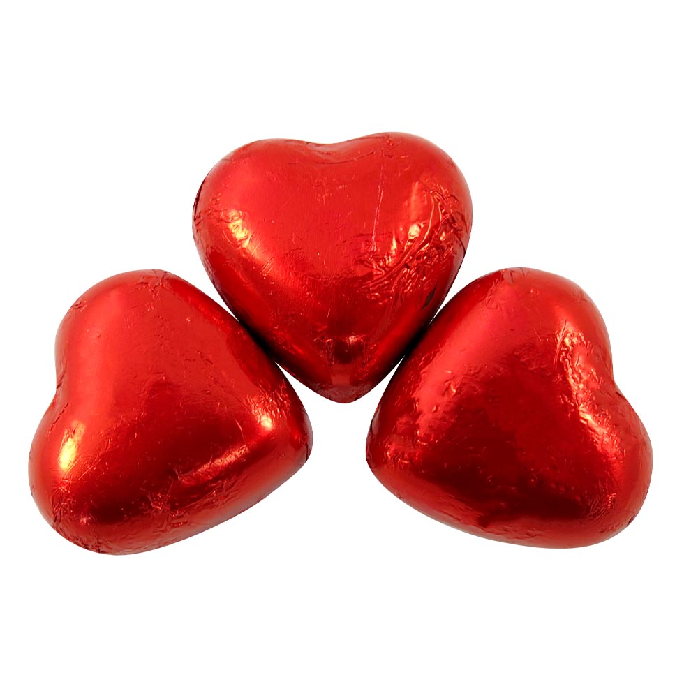 Kingsway Red Foiled Milk Chocolate Hearts 1kg - 1 x 1kg Bag