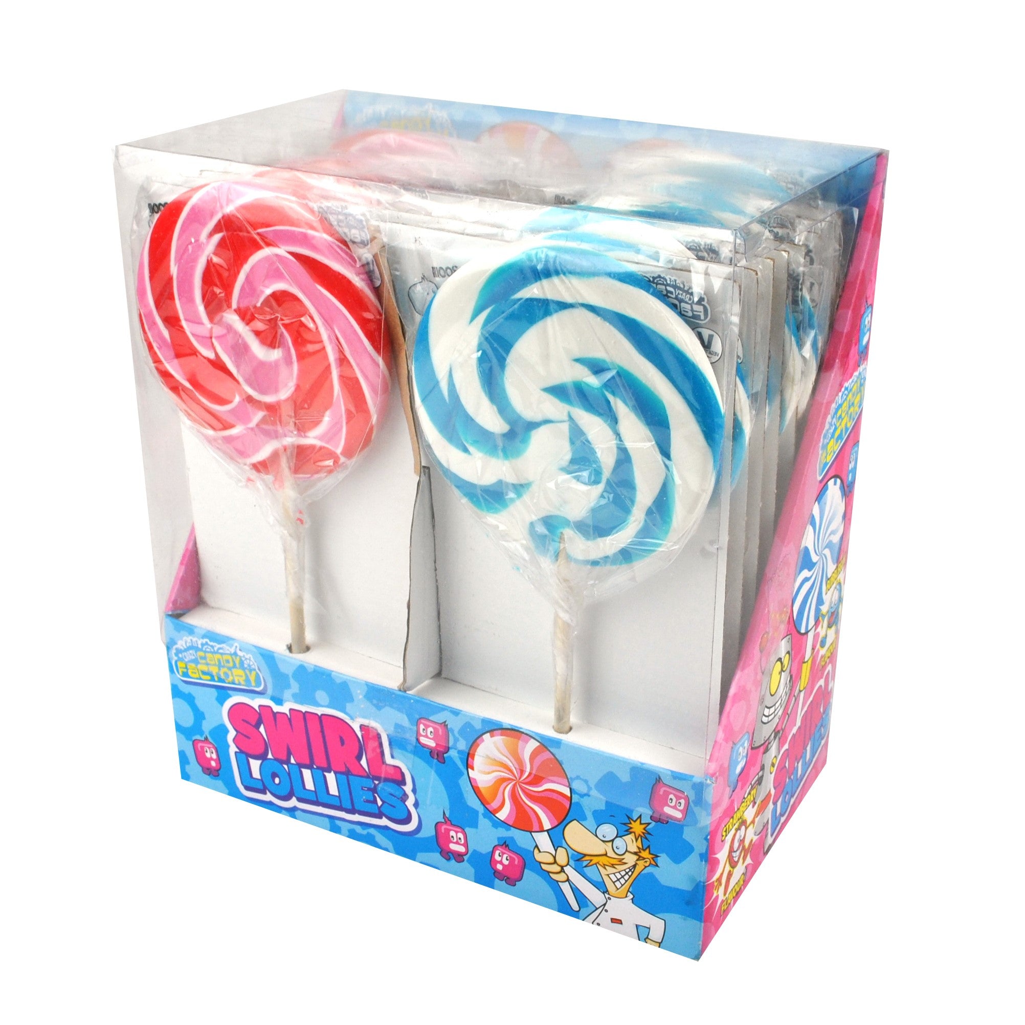Crazy Candy Factory Strawberry & Bubblegum Swirl Lollies 80g - 18 x 80g Lollipops