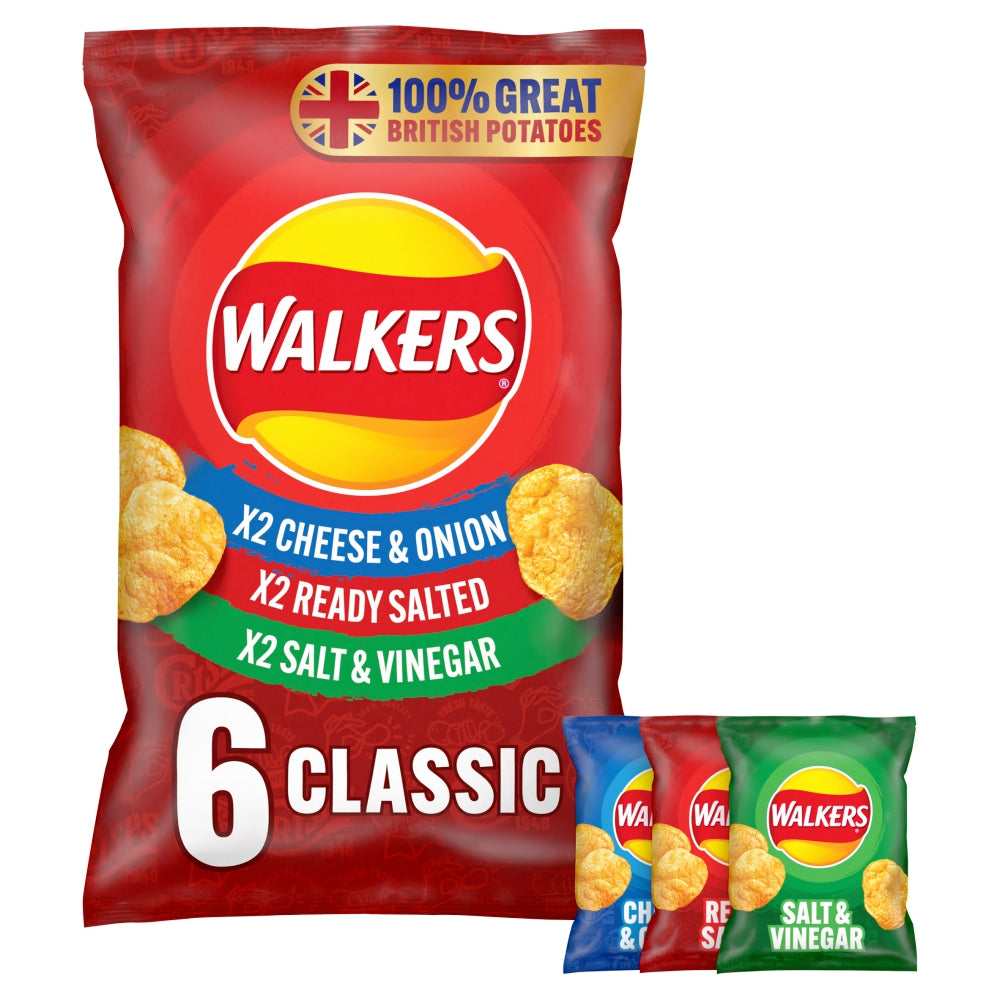 Walkers Classic Variety Crisps 6 Pack Multipack 150g - 18 x (6 x 25g)