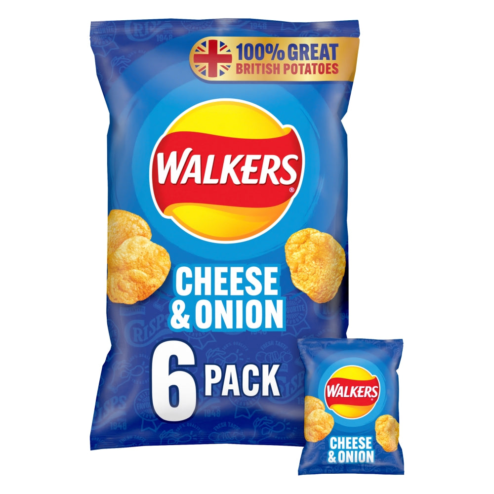 Walkers Cheese & Onion Crisps 6 Pack 25g - 18 x 25g Multipacks