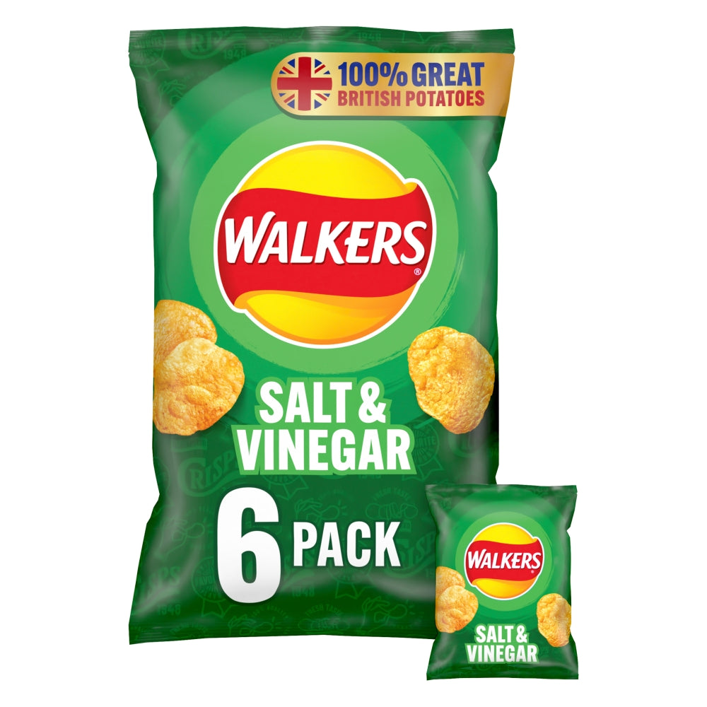 Walkers Salt & Vinegar Crisps 6 Pack - 18 x (6 x 25g)