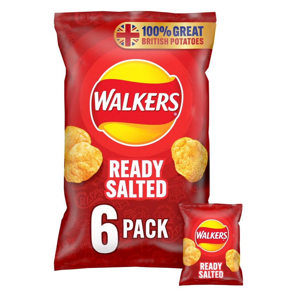 Walkers Ready Salted Crisps 6 Pack 25g - 18 x 25g Multipacks