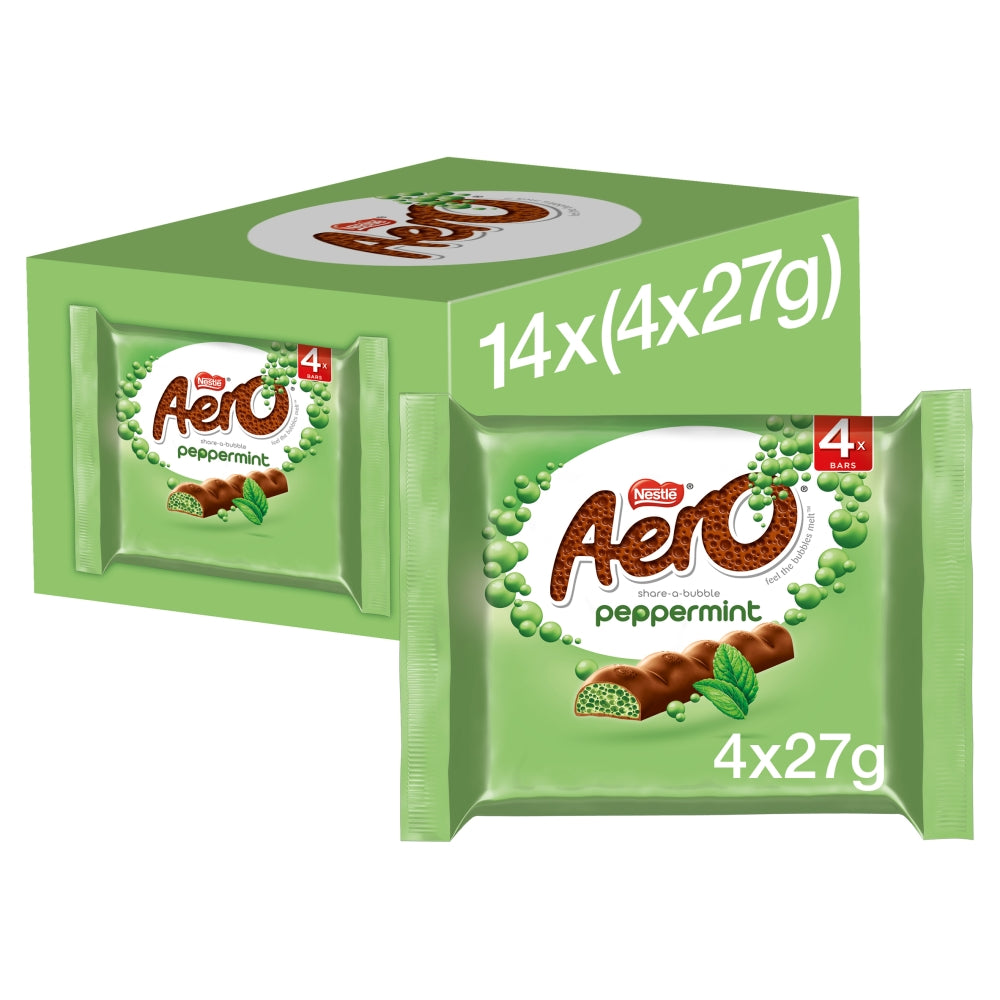 Aero Bubbly Peppermint Mint Chocolate Bar Multipack 27g 4 Pack - 14 x 108g Multipack