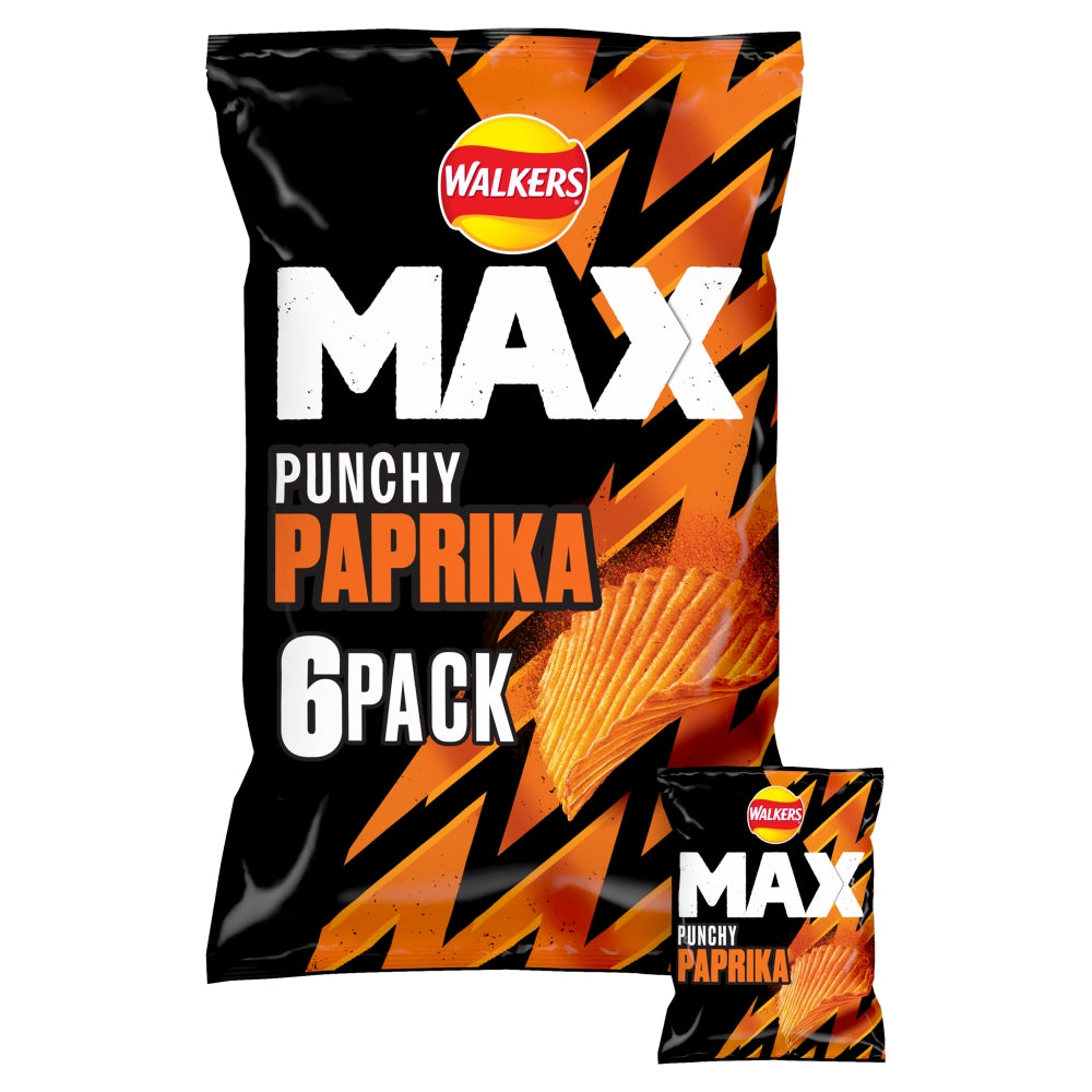 Walkers Max Punchy Paprika Crisps 6 Pack - 12 x (6 x 27g)