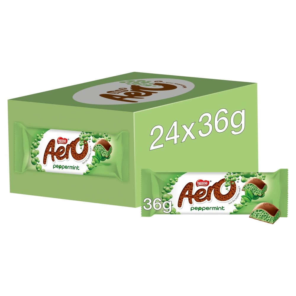 Aero Bubbly Peppermint Mint Chocolate Bar 36g - 24 x 36g Bars