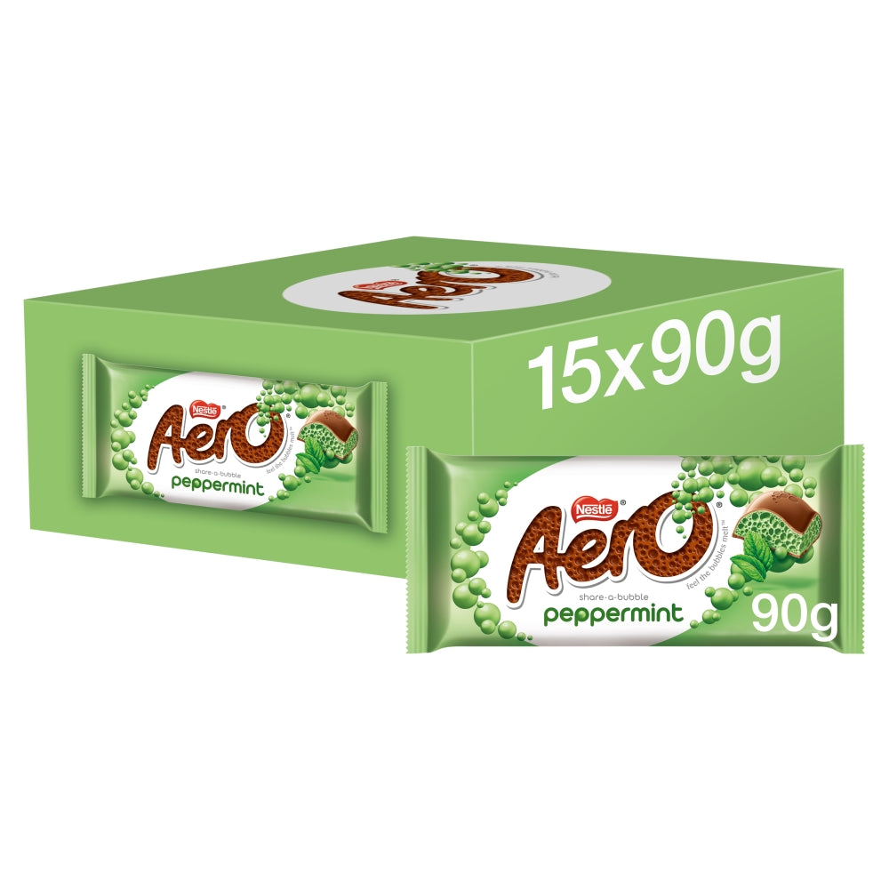 Aero Peppermint Mint Chocolate Sharing Bar 90g - 15 x 90g Bars