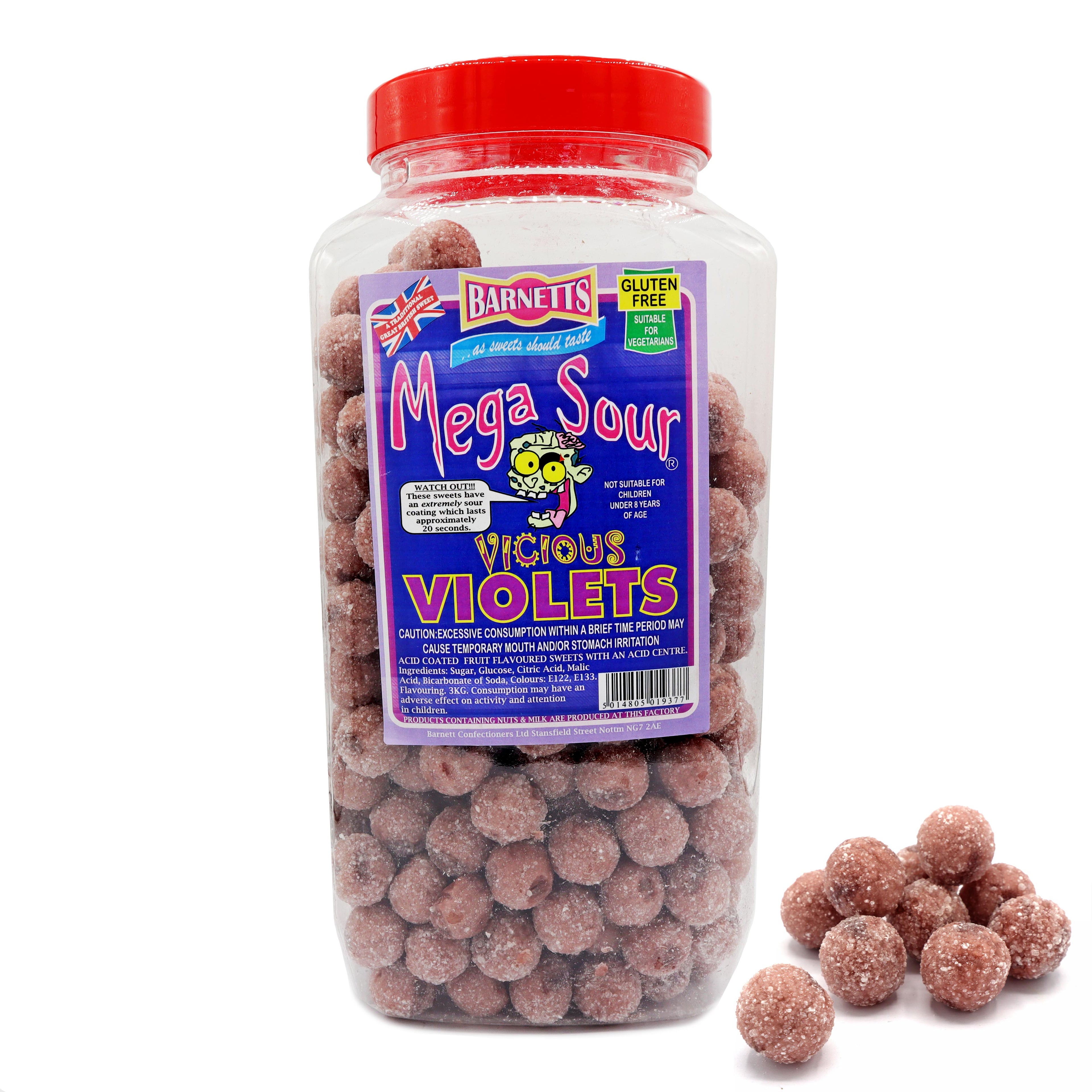 Barnetts Mega Sour Vicious Violets Jar 3kg - 1 x 3kg Jar
