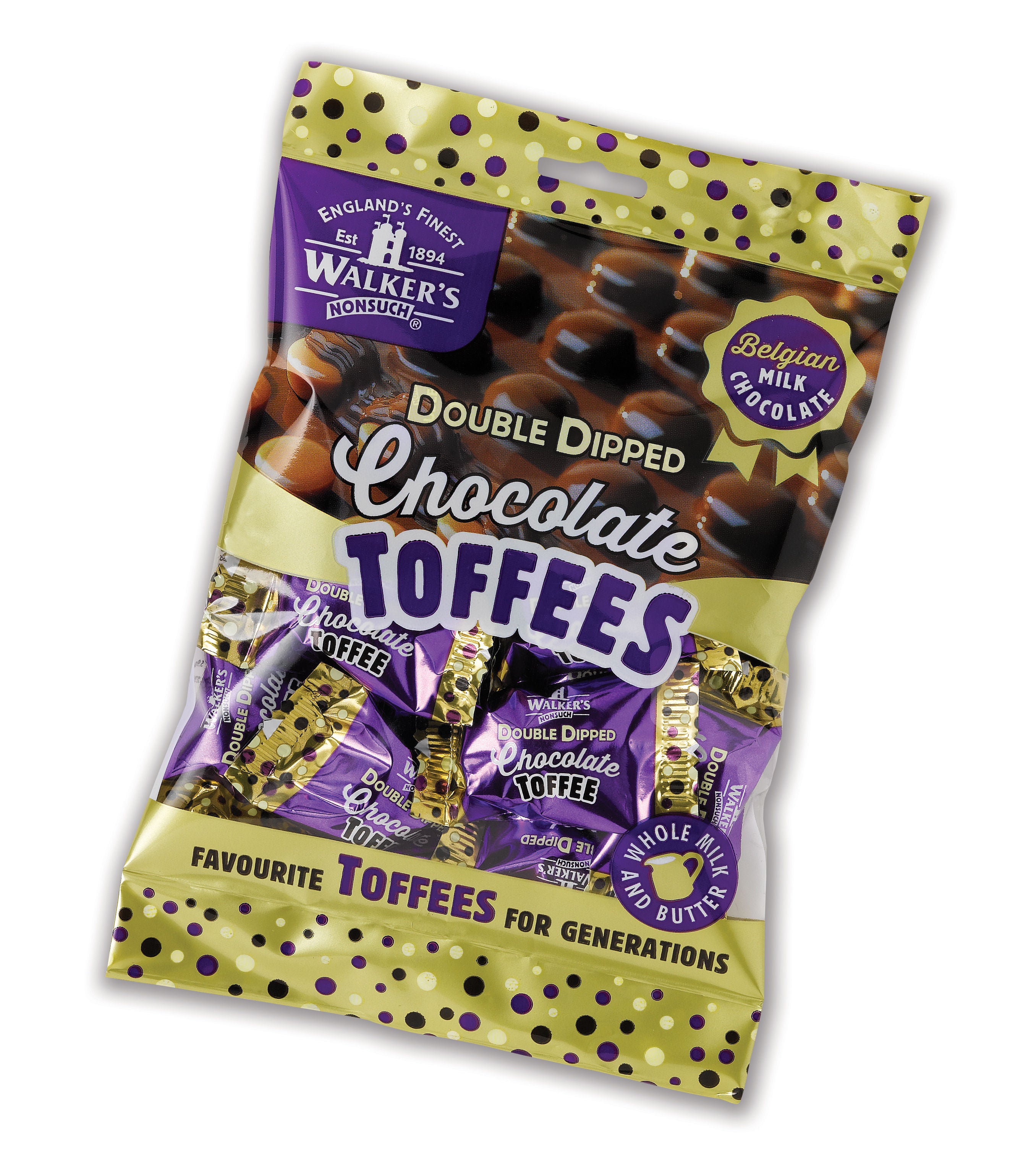 Walker's Nonsuch Double Dipped Chocolate Toffees 135g - 12 x 135g Bags