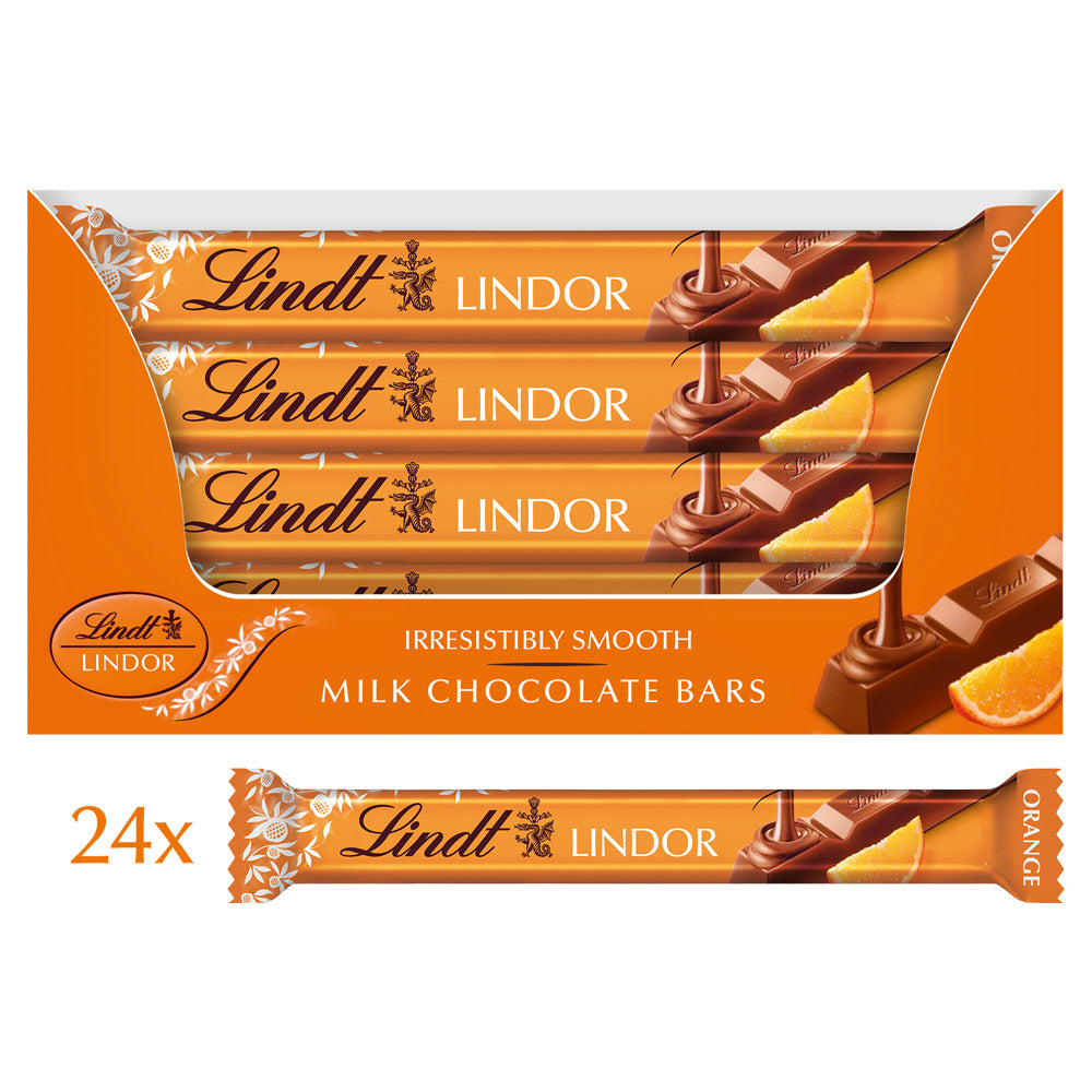 Lindt Lindor Orange Milk Chocolate Treat Bar 38g - 24 x 38g Bars