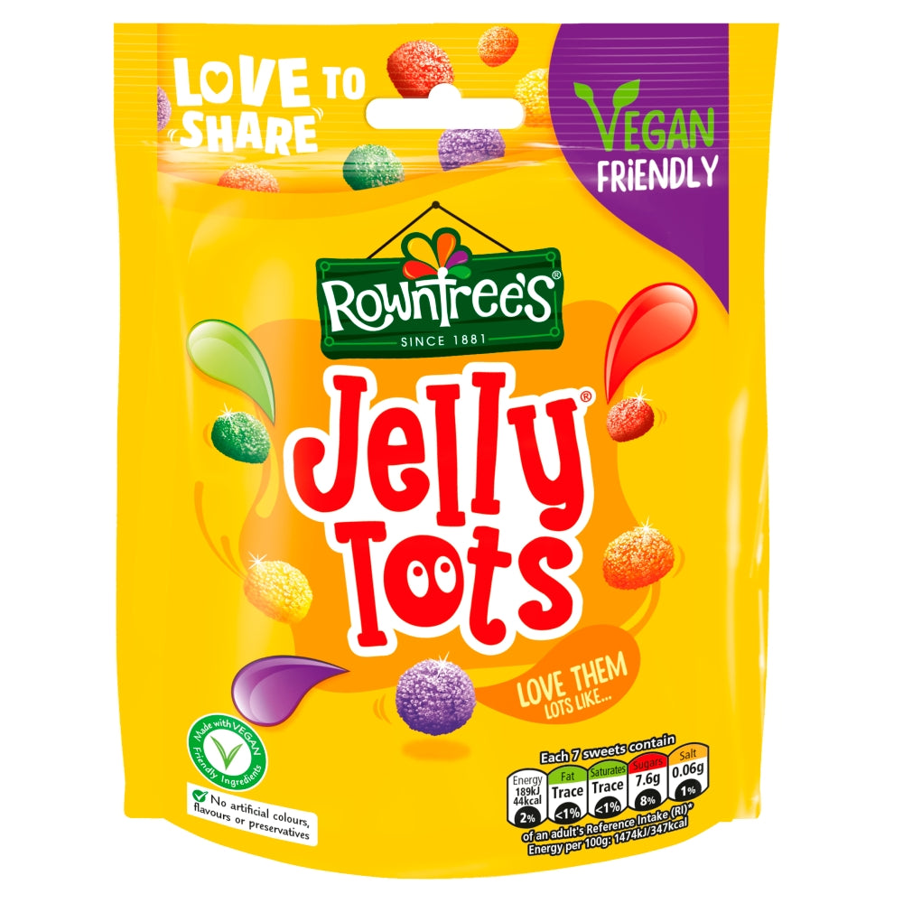 Rowntree's Jelly Tots Vegan Friendly Sweets Sharing Bag 150g - 10 x 150g Bag