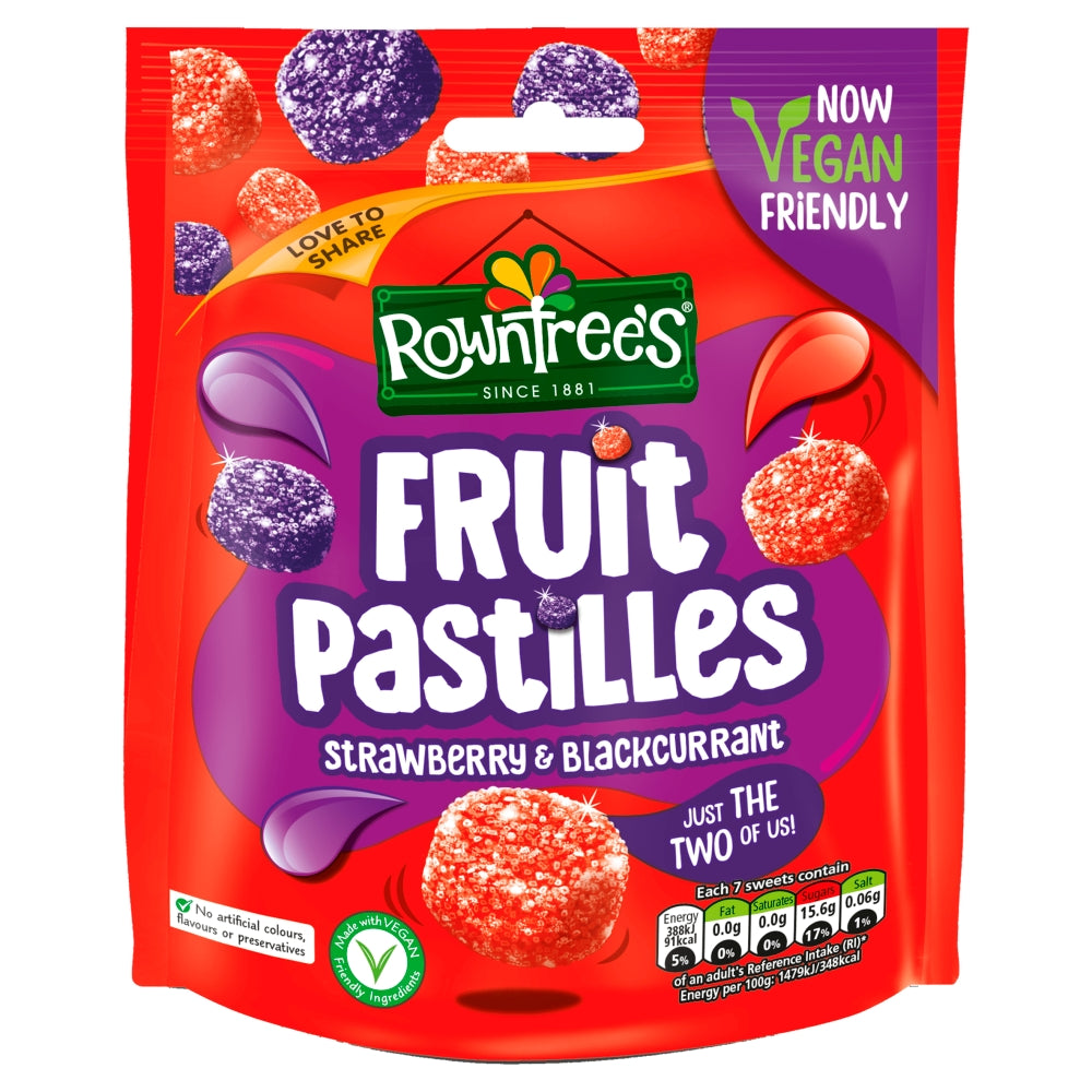 Rowntree's Fruit Pastilles Strawberry & Blackcurrant Sharing Pouch 143g - 10 x 143g Bags