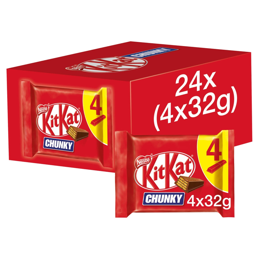 Kit Kat Chunky Milk Chocolate Bar Multipack 4 Pack 32g - 24 x 128g Multipacks
