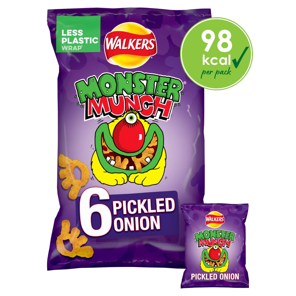 Walkers Monster Munch Pickled Onion Snacks 6 Pack - 18 x (6 x 22g)