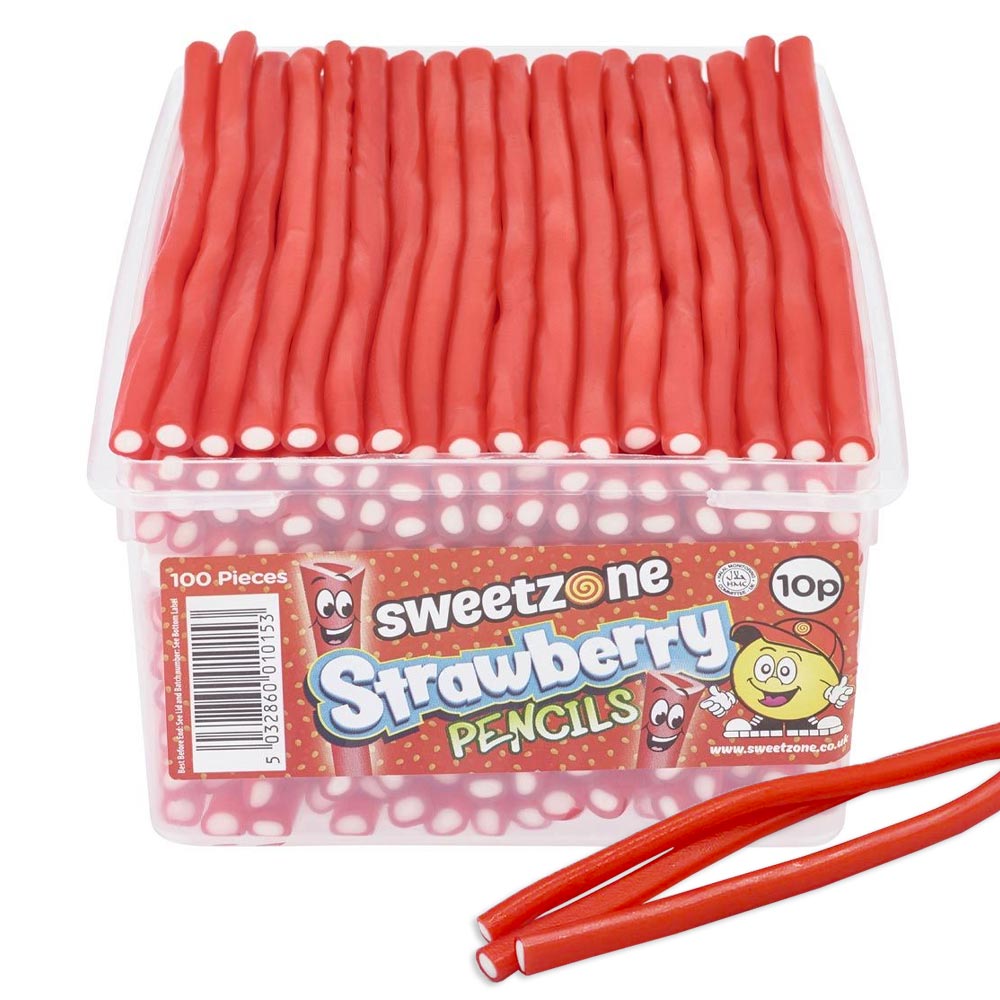 Sweetzone Strawberry Pencils 10p Tub - 1 x 1. 1kg Tub