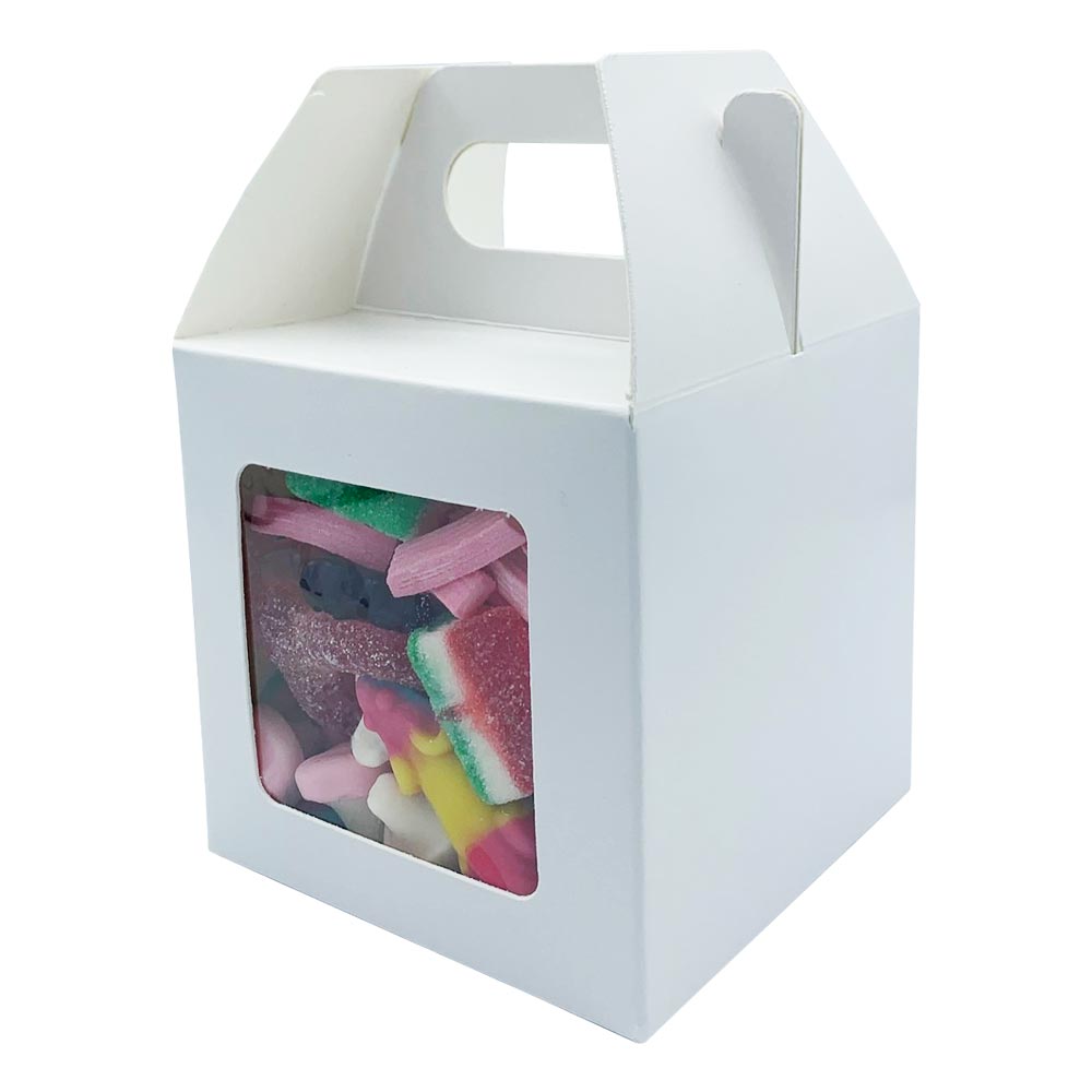 Accessories White Handled Sweet Gift Box With Window 10 x 10cm - 25 Boxes