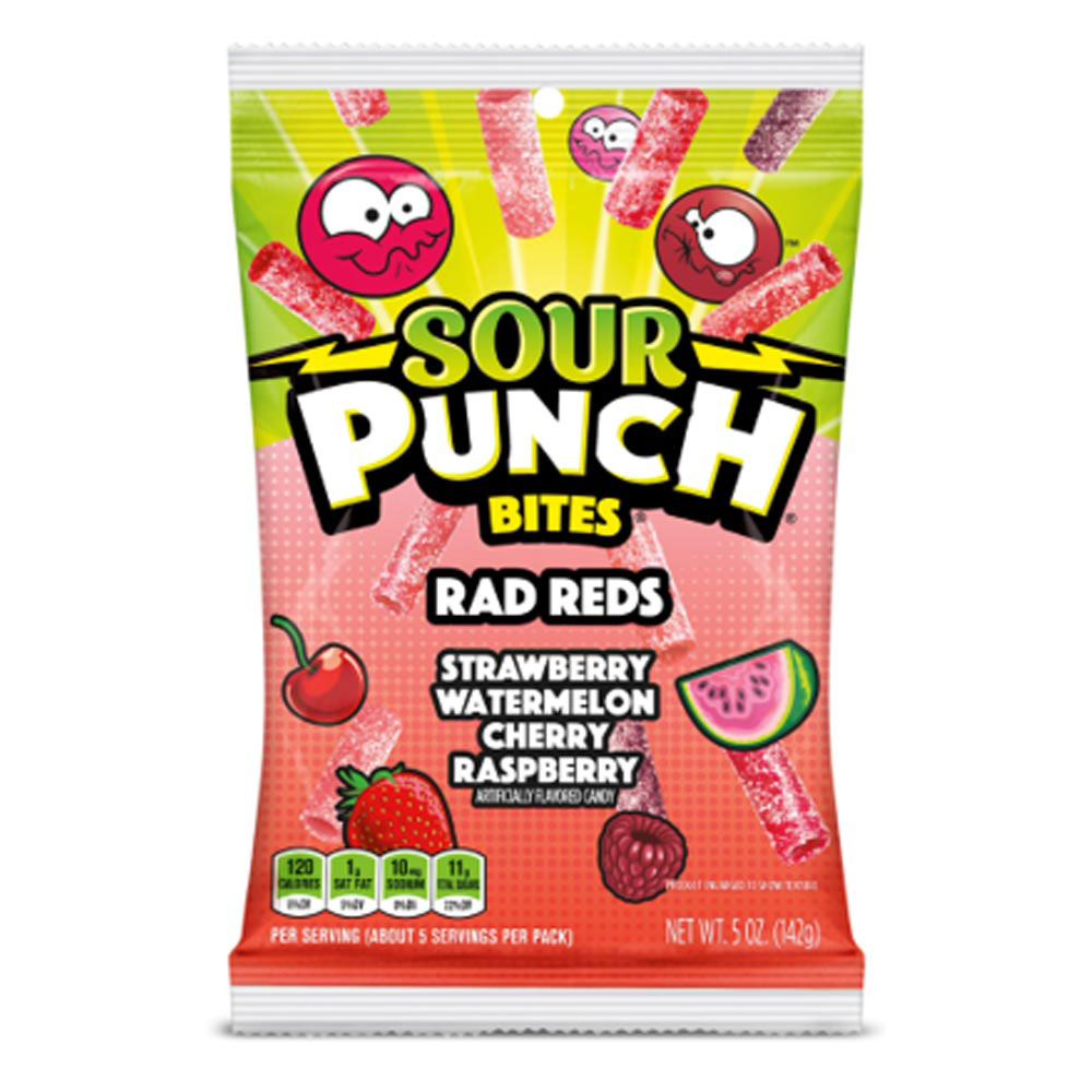 Sour Punch Bites Rad Reds Bag 142g - 10 x 142g Bags