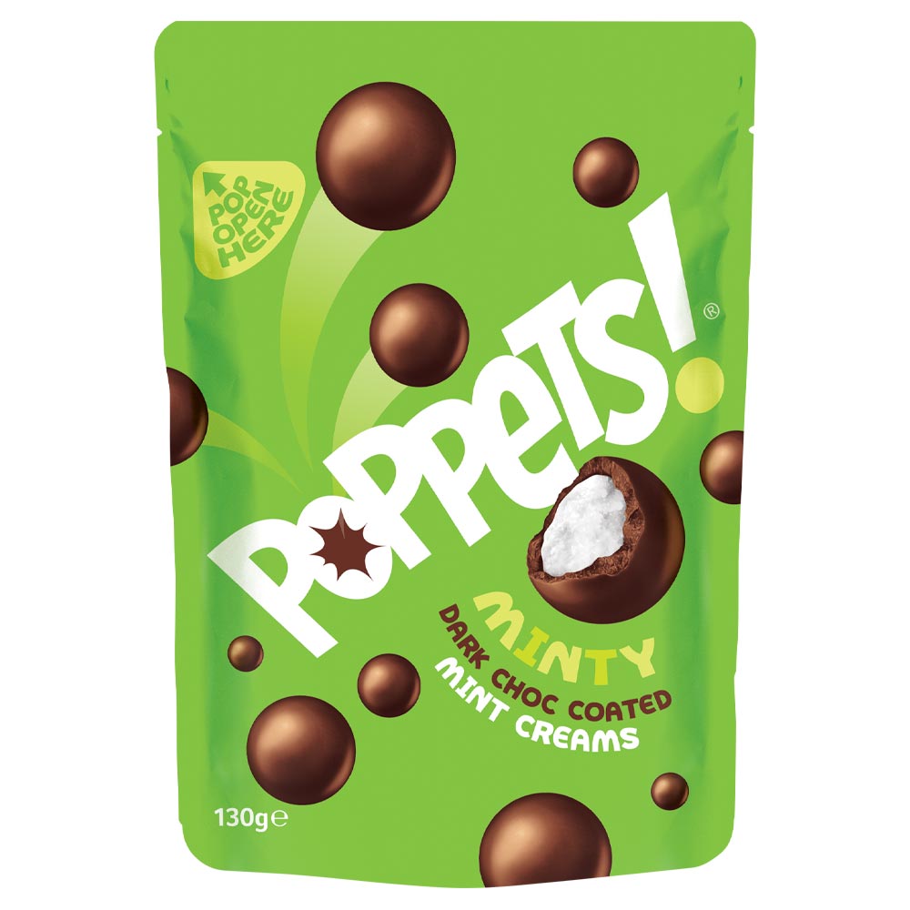 Poppets Dark Chocolate Coated Mint Creams Pouch 120g - 9 x 120g Bags
