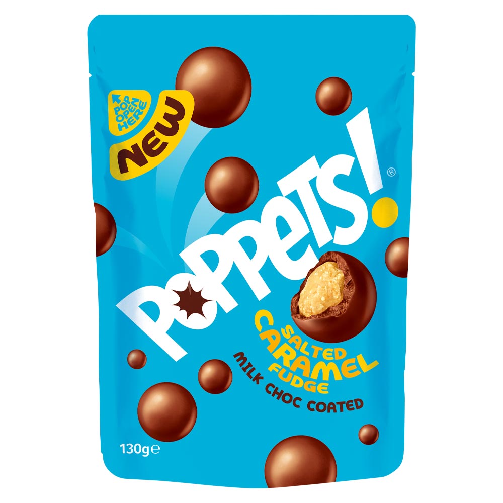 Poppets Milk Chocolate Coated Salted Caramel Fudge Pouch 120g - 9 x 120g Bags