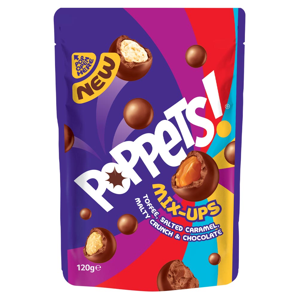 Poppets Mix-Ups Toffee, Salted Caramel, Malty Crunch & Chocolate 120g - 9 x 120g Bags