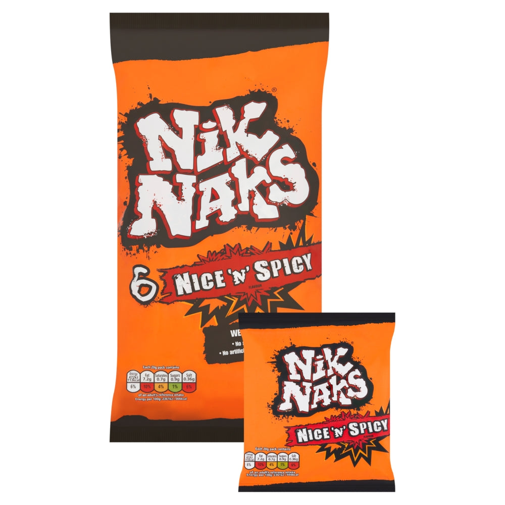 Nik Naks Nice 'N' Spicy Crisps 6 Pack - 24 x (6 x 20g Bags)