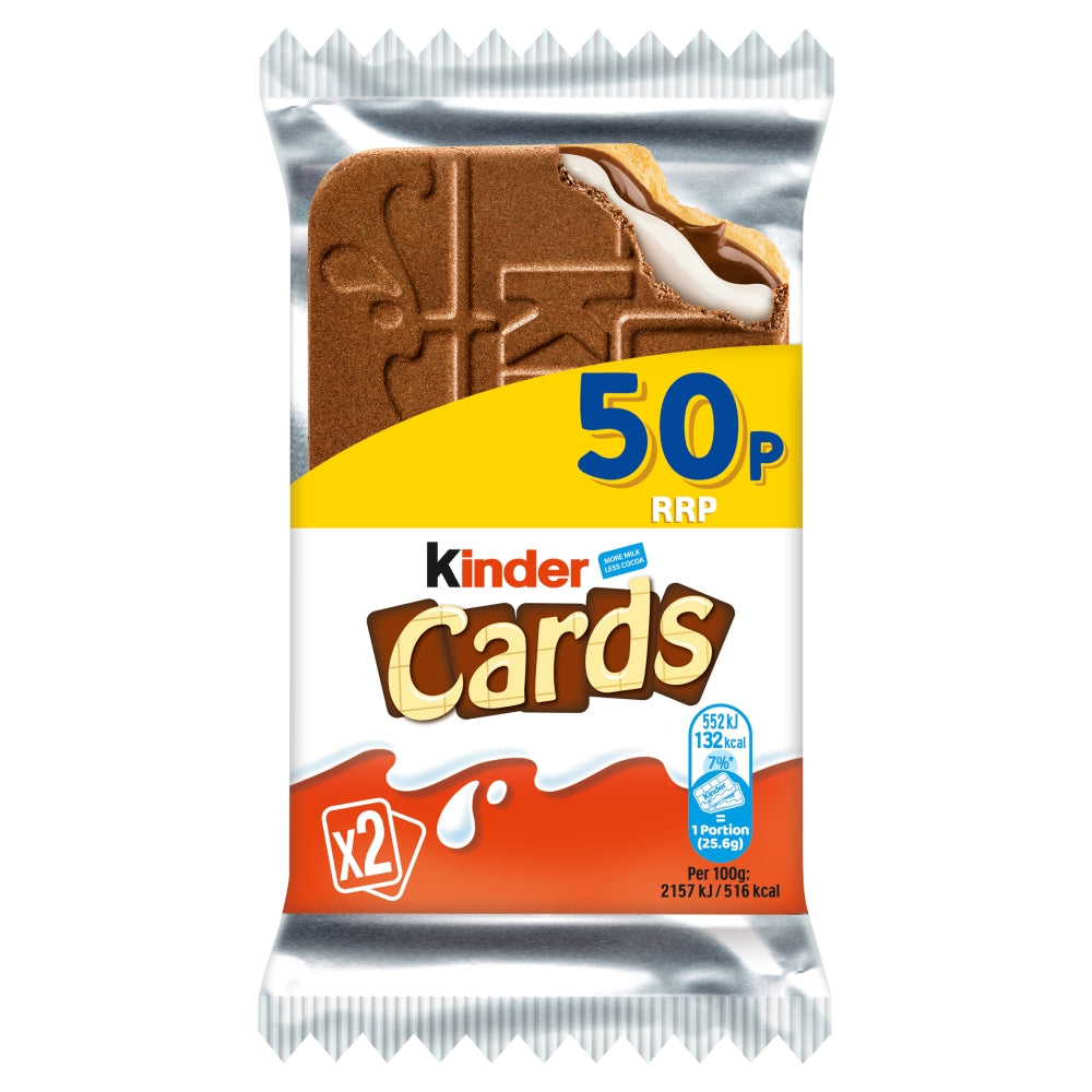 Kinder Cards Milk Chocolate Wafer Biscuit Snack Bar 26. 6g 50p PMP - 30 x 26. 6g