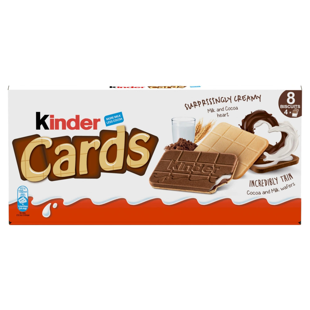 Kinder Cards Milk Chocolate Wafer Biscuit Snack Bars 4 Pack 129g - 12 x 129g Packs