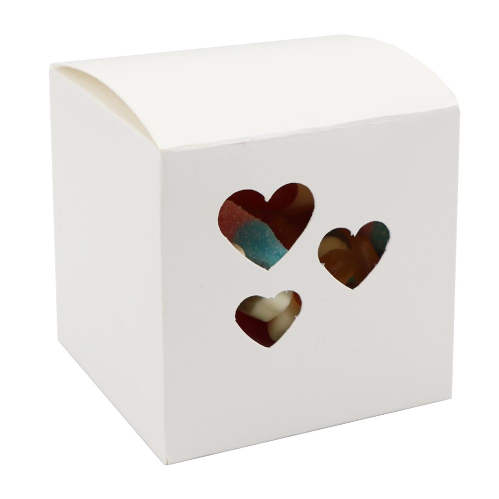 Accessories White Party Favour Box With Hearts 75mm x 75mm - 50 Boxes